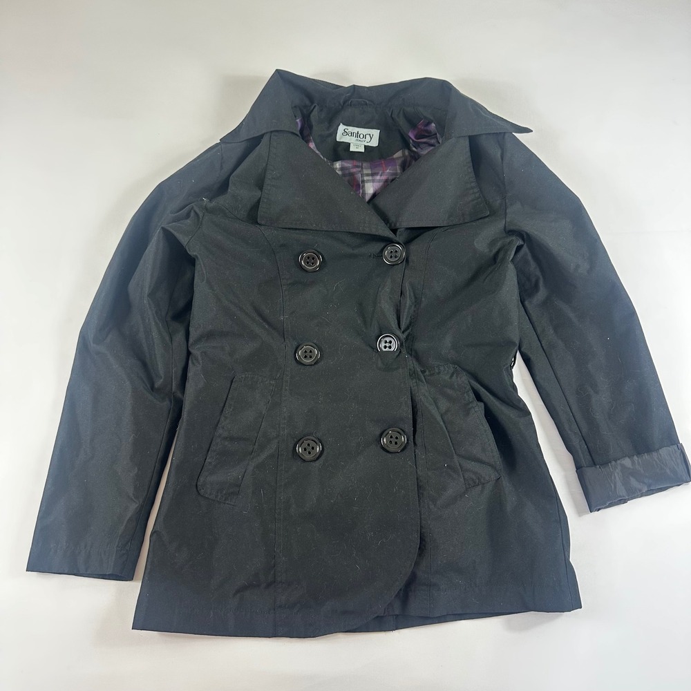 Santory Italy Black Double‎ Breasted Trench Coat Women's Size M